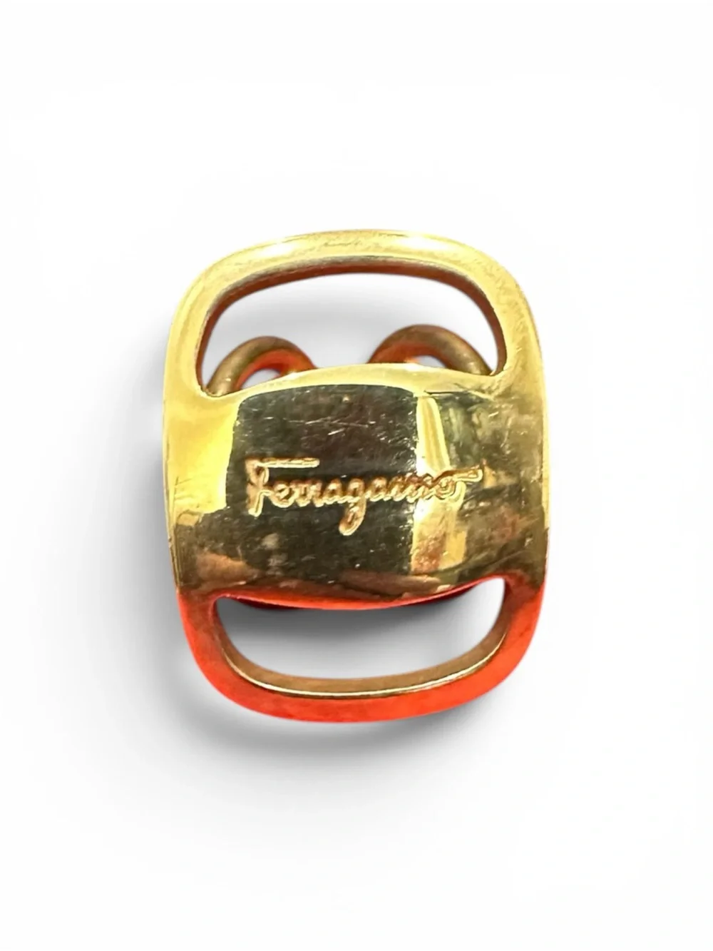 Salvatore Ferragamo Gold-Plated Gancini Scarf Ring with Dust Bag Made in Italy